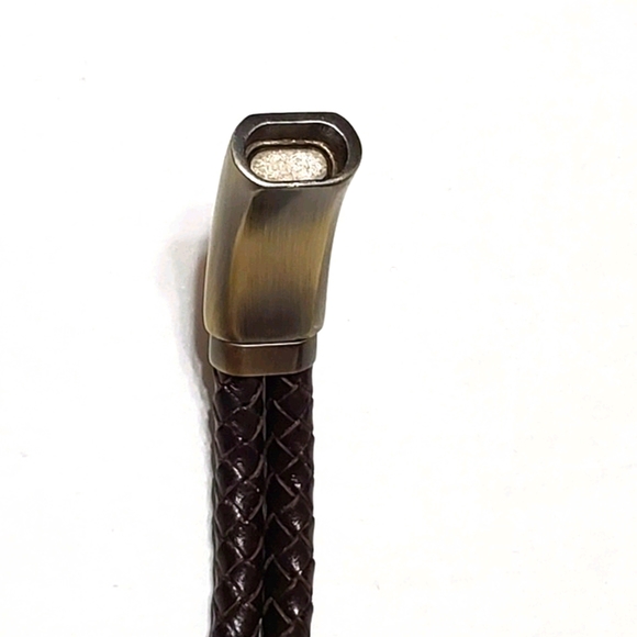 Men's Heavy Duty Brown Double Rope Leather Bracelet - Picture 5 of 6